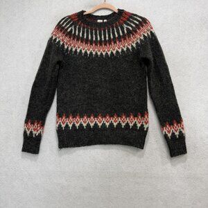 Twik Sweater Womens Medium Gray Fair Isle Ski Mohair Blend Knit Pullover